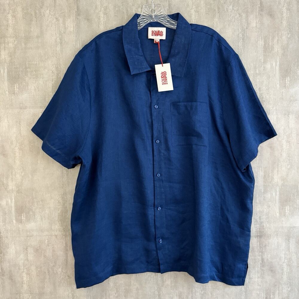 Solid Navy Short Sleeve Button-Down Shirt by